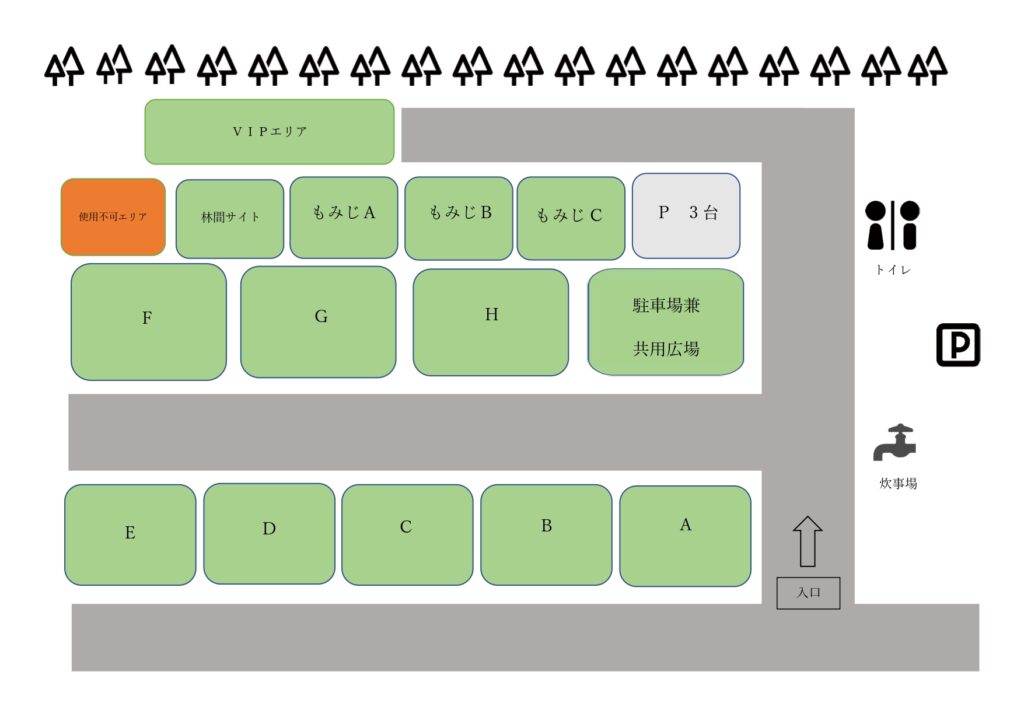 TAKUMIキャンプフィールドの場内マップ