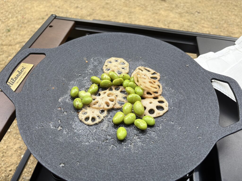 キャンプ飯 枝豆とレンコン
